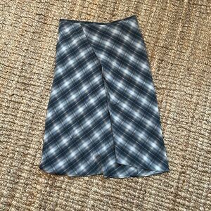 Gray plaid check silk cross front midi skirt Vince 10